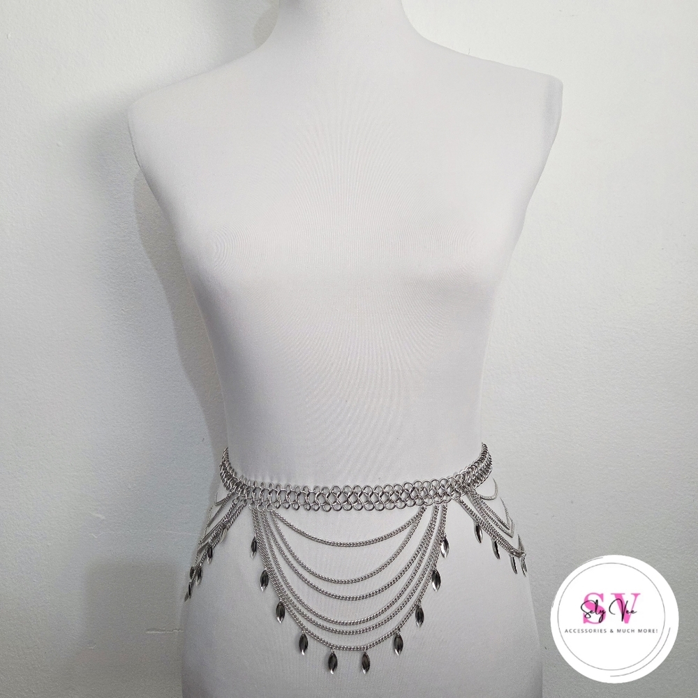 Multi-layer silver chain belt